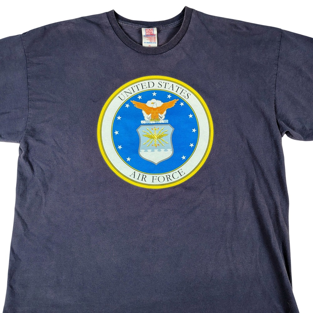 Bayside Mens‎ XL US Air Force Graphic T-Shirt Navy Blue Cotton Military Gorpcore
